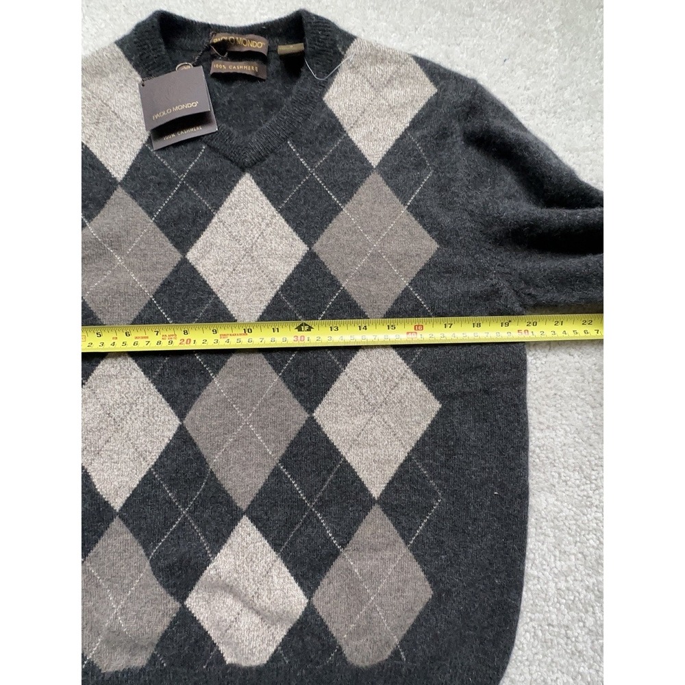 NWT Paolo Mondo Sweater 100 Cashmere Men S Brown Argyle Diamond V-Neck Soft Lux - Picture 5 of 6